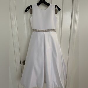 First Communion or Flower Girl Dress white w/silver beading-sz 8-Joan Calabrese